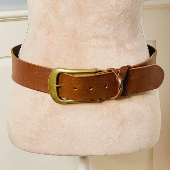 Vintage 90s GAP Genuine Leather Brown Wide Belt Brass Buckle Made in USA Small - Picture 5 of 8